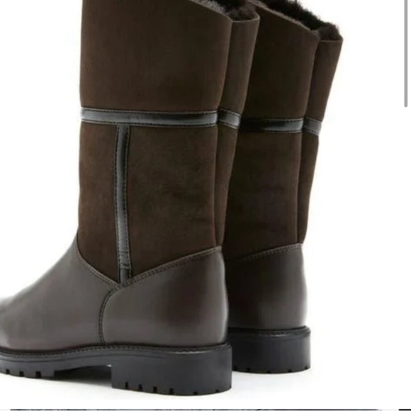 Brown Winter Rain Boots with Chunky Sole and Fuzzy Cuff - Picture 2 of 3